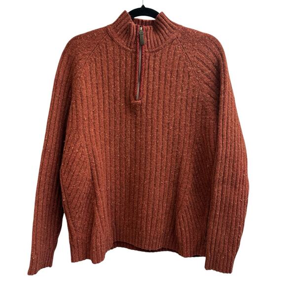 Eddie Bauer Other - Eddie Bauer Men's Lambs Wool Burnt Orange Speckled Quarter Zip Sweater Medium
